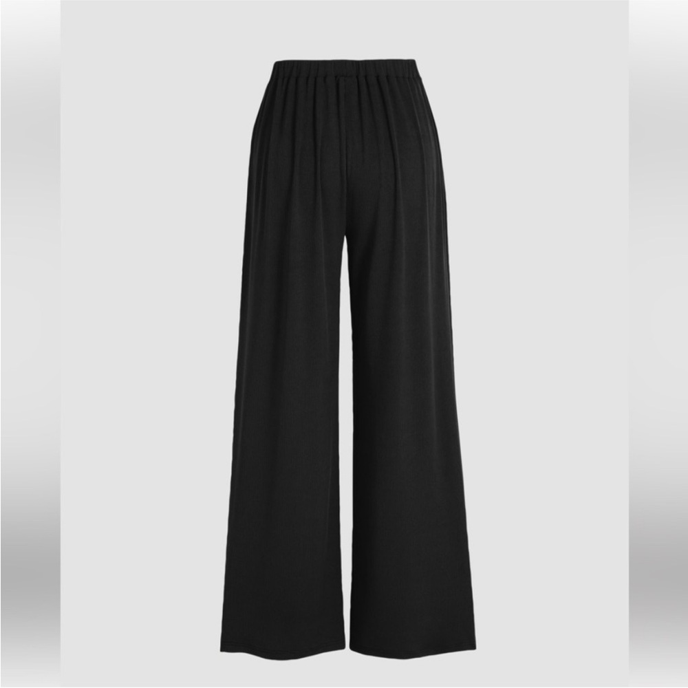 Cider Women’s 2XL Black Ribbed Knit Stretch Elastic Waist Wide Leg Trouser Pants